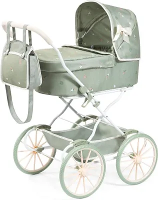 Imagen del producto de Carrito de muñecas, estilo nostálgico y clásico, con cesta, bolso y cubierta