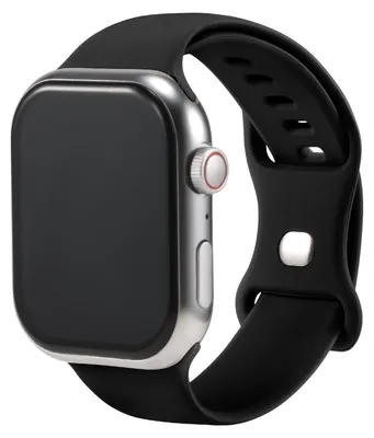 Produktbild von Silikon Ersatzarmband für Apple Watch 1 2 3 4 5 6 7 8 9 10 11 SE 1 2 3 mit 38/40/41/42mm Weiches Sportarmband Schwarz Verstellbares Smartwatch Armband Größe L