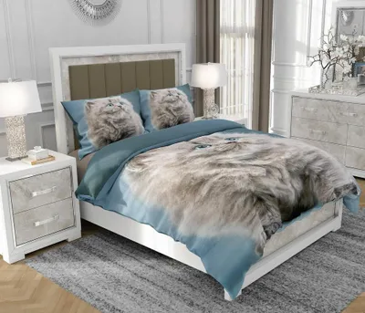 Immagine prodotto di Biancheria da letto 160x200 cm + 2x70x80 cm, set 3 pezzi, 100% cotone, cerniera, Gatto, grigio - SOVIO | So.0015