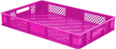 Produktbild von 156 Stück Eurobehälter durchbrochen/Bäckerkiste, LxBxH 600 x 400 x 90 mm, lebensmittelecht, pink, Palettenware