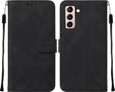 Produktbild von Galaxy S21 5G Hülle, Schlank Prägung Flip Leder Kartenfächer Schutzhülle mit Ständer für Samsung Galaxy S21 5G Schwarz