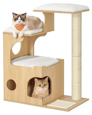 Immagine prodotto di Albero per gatti Feandrea, alto 88 cm, con cuccia e aree relax – color mandorla