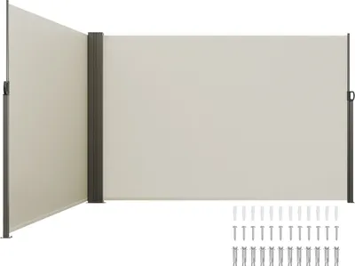 Obrázek produktu pro Boční markýza 200 x 600 cm Markýza na boční stěnu z polyesterové tkaniny 180 g/m² sPolyuretanzátěrem Markýza se zatahovací rukojetí s pružinovým mechanismem Ochranná zástěna pro balkony Terasy Béžová barva