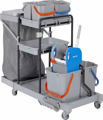 Produktbild von CleanSV® Tyson Bay-6 Profi PE Reinigungswagen Putzwagen, 2 x 18 Liter Eimern, 4 x 5 Liter Eimer, 2 Ablagen, Müllsackhalter