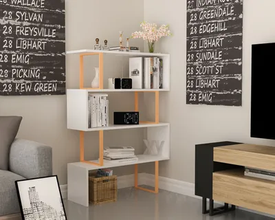 Produktbild von Skye Decor, Adriana - Gold, White, Bücherregal, Gold, 100 % MELAMINBESCHICHTETE SPANPLATTEN, 91,5 x 29,5 x 124,5 cm