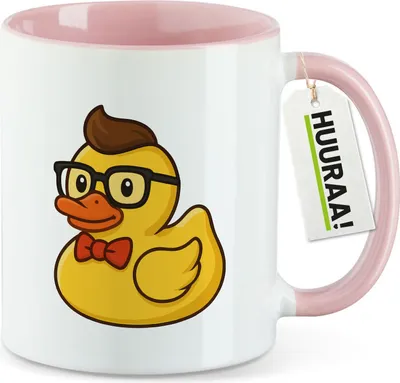 Produktbild von Huuraa Kaffeetasse Quietscheente Nerd Gummiente Geek 330ml Rosa Keramik Kaffeebecher Geschenkidee