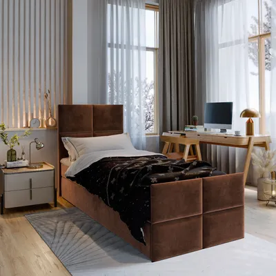 Produktbild von Masseno Boxspringbett ARIEL 90 90x200 cm Komplett-Set mit Bonell Matratze und Topper, Polsterbett mit Bettkästen -Braun, KRONOS 06