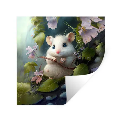 Produktbild von MuchoWow® Wandtattoo Wandsticker Wandaufkleber Maus - Wald - Blumen - Illustration - Waldtiere 100x100 cm Selbstklebend und Repositionierbar - Wierderverwendbar - Selbstklebend