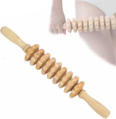 Produktbild von Therapie-Massage-Tools, manuelle Faszien-Massagerolle aus Holz, Triggerpunkte zur Linderung von Cellulite und Muskelkater