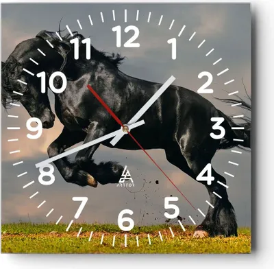 Produktbild von Wanduhr - Quadrat - Glasuhr - Wolke Pferd Wiese Natur - 40x40cm - Schleichendes Uhrwerk - Lautlos - zum Aufhängen bereit - Dekoration Modern - Wanddekoration aus Glas - C4AC40x40-2180