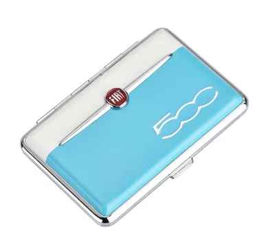 Produktbild von ZIGARETTENETUI FIAT 500 für 12 Zigaretten Leder Metall Zigarettenbox Zigarettendose Dose Box Etui Case 62 (Hellblau)