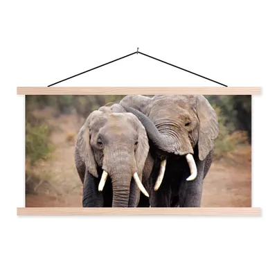 Produktbild von MuchoWow® Textilposter Elefant - Tiere - Bäume - Natur 120x60 cm mit holzfarbenen Rahmen - Klemmleiste