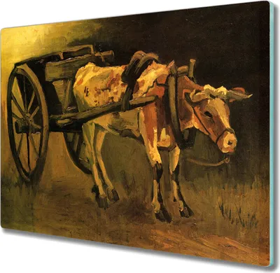 Produktbild von Coloray Herdabdeckplatte 60x52 cm Schneidebrett Kochplattenabdeckung Küchenbrett Hackbrett - Ochsenkarren und das Van Gogh