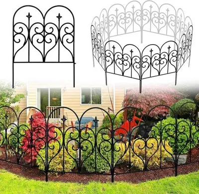 Produktbild von Famanu Gartenzaun - Metallzaunpaneele - Sichtschutz - Landschaftszäune - 5 Paneele - für Garten - Blumenbeet - Tierbarriere - 60 x 60 cm - Schwarz