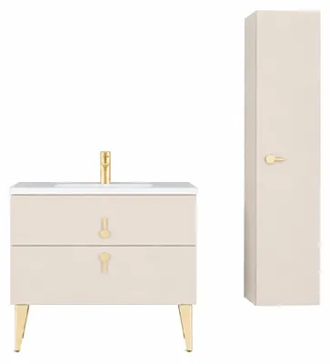 Image de Ensemble meuble de salle de bain avec vasque et colonne - 80 cm - Blanc - NORVA