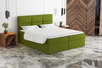 Produktbild von Boxspringbett KROS 140x200 mit 2 Bettkästen, Bonell-Matratze und Topper. Farbe:  Grün