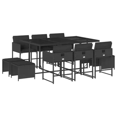 Produktbild von vidaXL 11-tlg. Garten-Essgruppe mit Kissen Schwarz Poly Rattan