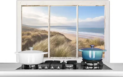 Produktbild von KitchenYeah® Spritzschutz Küche - Küchenrückwand - Wandschutz für Herd und Spüle - Aussicht - Strand - Meer 100x65 - Alu-Dibond (Alternative zum Spritzschutz aus Glas) - Hitzebeständig - Herdspritzsc