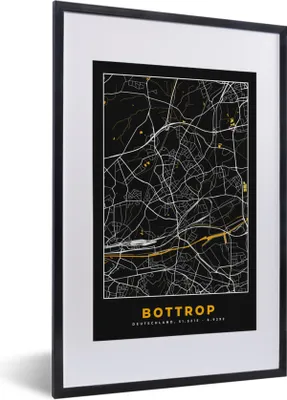 Produktbild von MuchoWow® Gerahmtes Poster Bottrop - Stadtplan - Gold - Deutschland - Karte - Schwarz und Gold 40x60 cm - Poster mit Schwarzem Bilderrahmen Wandposter Rahmen Foto Bilder - Poster in Rahmen