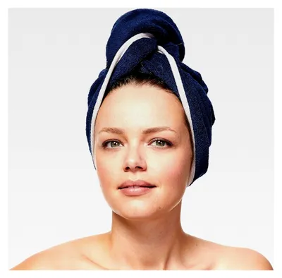 Produktbild von Haarturban aus 100% Baumwolle, Turban-Handtuch mit Knopf, für Damen und Herren, Navy/Grau