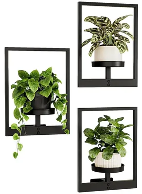 Zdjęcie produktu dla Zestaw 3 metalowych doniczek ściennych, czarne, średnica 15 cm