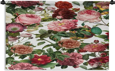 Produktbild von MuchoWow® Wandteppich Wandbehang Blumen - Rosa - Weiß - Strauch 150x100 cm Tapisserie Dekoration Wandtuch - Waschbar - Tapisserien - Wand-Decke