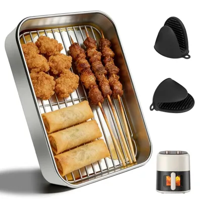Zdjęcie produktu dla Pojemnik ze stali nierdzewnej do frytkownicy powietrznej, z sitkiem do odsączania i pokrywką