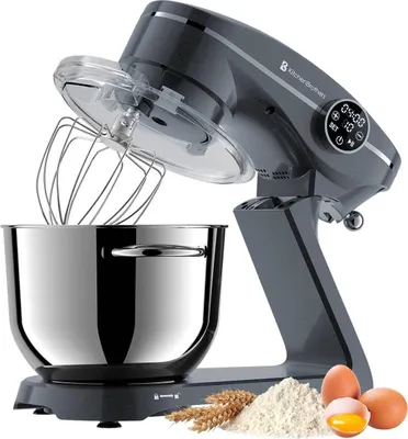 Produktbild von KitchenBrothers Küchenmaschine - Touch-Display und Timer - Küchenroboter - 6,2L - 1800W - Küchenmixer - Aluminium - Anthrazit