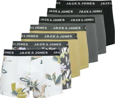 Produktbild von JACK&JONES Herren Boxershorts, 7er Pack - JACABSTRACT TRUNKS 7 PACK, Baumwoll-Stretch Schwarz/Grau/Khaki/Weiß S