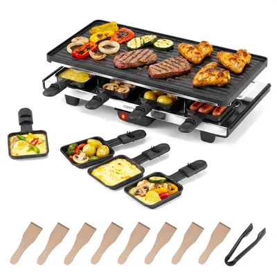 Raclette-Grill für 8 Personen, 1400 W, umkehrbare Platte, inkl. 8 Pfännchen