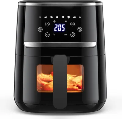 4,5L Friteuse Heissluft ohne Öl XL, Air Fryer mit Sichtfenster LED-Touchscreen, 8 Programmen luftfritteuse 1500W, Einstellbare Temperaturregelung