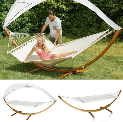 Produktbild von Hängematte mit Gestell Hängematten Hängesitz Hängemattenset Relax Stabhängematte Lärchenholz 415cm