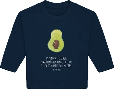 Produktbild von Mr. & Mrs. Panda Organic Baby Pullover Avocado Kern 6. - 12. Monat - French Navy - Geschenk, Wunder, Pflanze, Liebe, Bullover