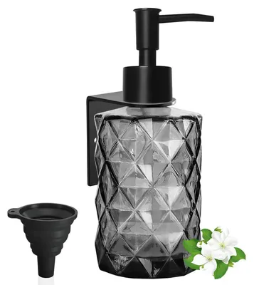 Image de Distributeur de savon mural, noir, en verre et en acier inoxydable, capacité de 330 ml