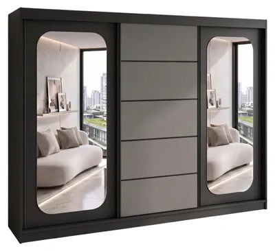 Produktbild von BELANO Schwebetürenschrank 200 cm mit Spiegel – Kleiderschrank mit Schiebetüren, Innenausstattung:  Comfort