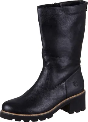 A single black leather boot shown from a three-quarter angle against a white background.