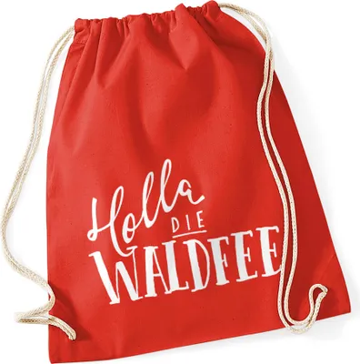 Produktbild von lustiger Turnbeutel mit Spruch Holla die Waldfee Sprüche Spruchbeutel Moonworks® rot unisize