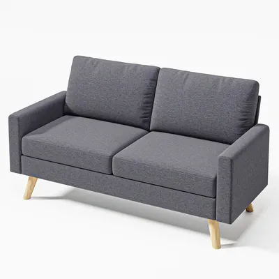 Produktbild von BEALIFE 2-Sitzer Sofa 157x72x85 cm mit Holzfüßen & Armlehnen | Polsterstoffbezug für kleine Wohnungen & Homeoffice | Hellgrau/Dunkelgrau AR73