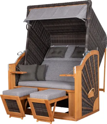 Produktbild von Strandkorb deVries PURE® Classic XL SUN Teak - PE stone grey - Dessin 466 - inkl. Schutzhülle