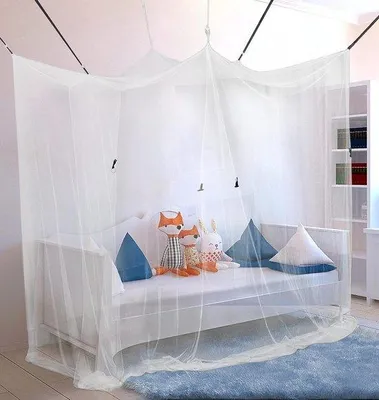 Produktbild von Famanu Moskitonetz für Einzelbett 100x200x200cm mit 6 Aufhängungspunkten - Insektenschutz mit Öffnung