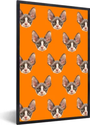 Produktbild von MuchoWow® MuchoWow® Gerahmtes Poster Katze - Orange - Muster 40x60 cm - Poster mit zchwarzem Bilderrahmen - Papierdruck - Wandbilder