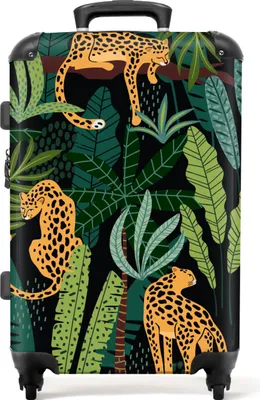 Obrázek produktu pro NoBoringSuitcases.com® Velký kufr - Jungle - Panther - Vzor - Chlapci - Dívky - Rostliny - Kombinační zámek TSA - Pevná skořepina na kolečkách - 72 litrů - Cestovní kufr - 66 cmKufr střední 67x43x25 cm, 72L,