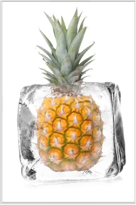 Produktbild von Wallario Wandbild Ananas in Eiswürfel - Eiskaltes Obst, Größe: 61 x 91,50 cm, Poster mit weißem Aluminiumrahmen