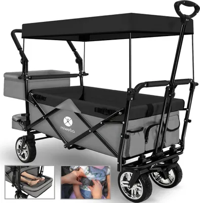 Produktbild von Miweba Faltbarer Bollerwagen MB-20 | Sonnendach - Schiebe- & Zugstange - Stauraumverlängerung - 360° Räder - Bis 100 Kg (Hellgrau/Dunkelgrau)