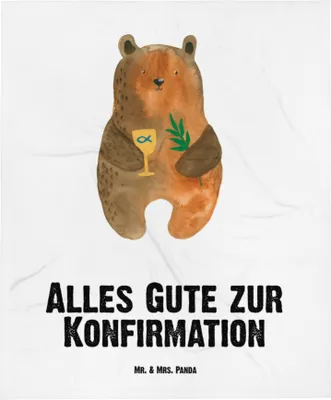 Produktbild von Mr. & Mrs. Panda Erstlingsdecke Bär Konfirmation - Weiß - Geschenk, Fleecedecke, Teddy, Schlummerdecke, Evangelisch, Plaid, Babydecke, Gottesdienst, Kinderwagendecke