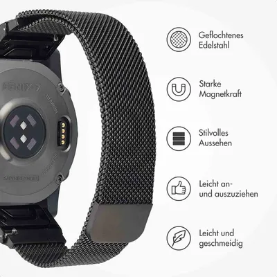 Produktbild von imoshion QuickFit® Milanese Armband - Garmin 20 mm Anschluss - Größe L/XL - Schwarz