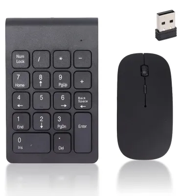 Obrázok produktu pre Numerická klávesnica, bezdrôtová, s USB prijímačom, prenosná myš s rozlíšením 1200 DPI