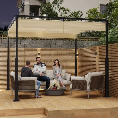 Produktbild von Famanu Pergola Metall - Flexibles Lamellendach - 3x3 Meter - Beige