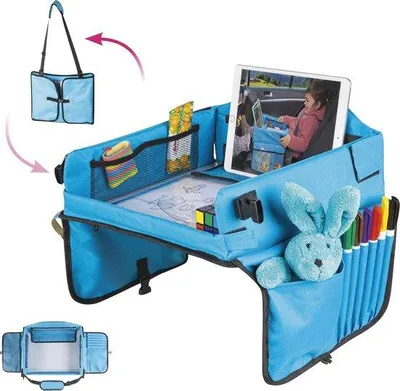 Image de Tablette de voiture pour les voyages - tablette de voyage bleue avec support