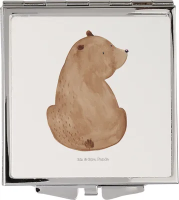 Produktbild von Mr. & Mrs. Panda Kosmetikspiegel Bär Schulterblick - Weiß - Geschenk, Handspiegel, Weltansicht, Klappbarer Spiegel, Schminkspiegel, Kleiner, Teddy, Frauen, Bären